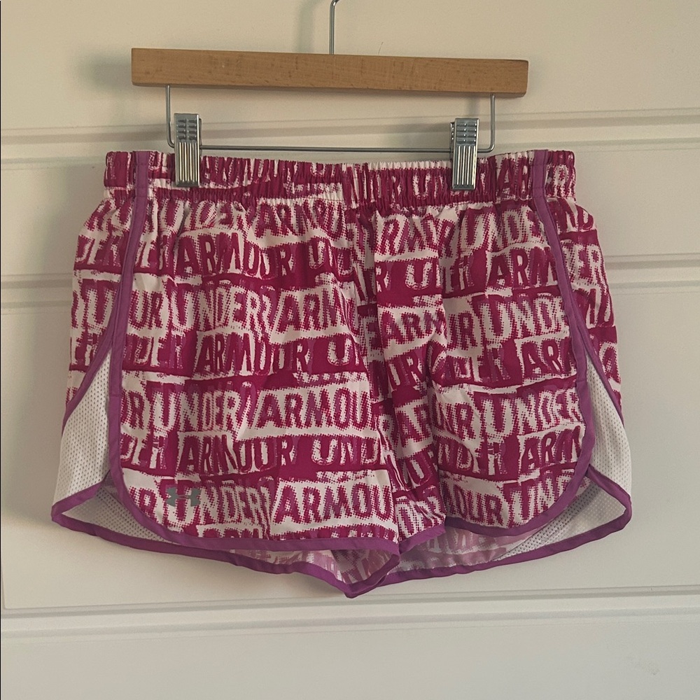 Under Armour Women's Magenta and White Athletic Shorts